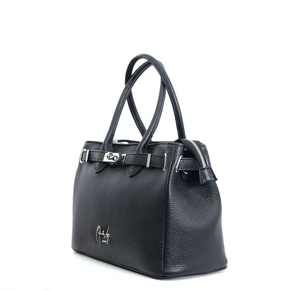 Handtasche schwarz Rindleder