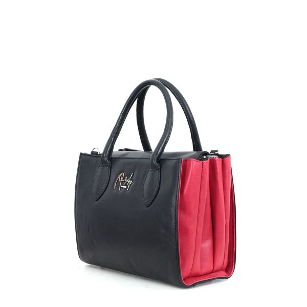 Zweifarbige Handtasche schwarz-rot in feinem Kalbsleder