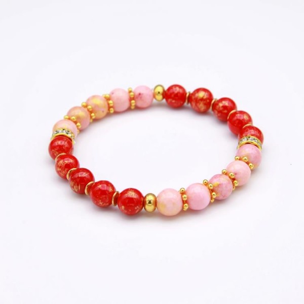 Damen Perlen Armband mit Jade Perlen rot-gold